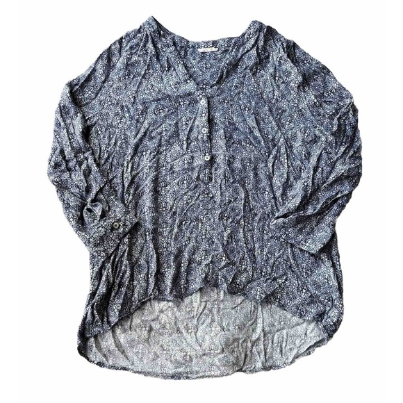 Soft Joie Top Sz M Blue Abstract Print Button Down Shirt Asymmetrical Womens - Picture 1 of 9